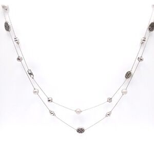 New York & Co Silver Tone Double Strand Druzy Necklace 34in